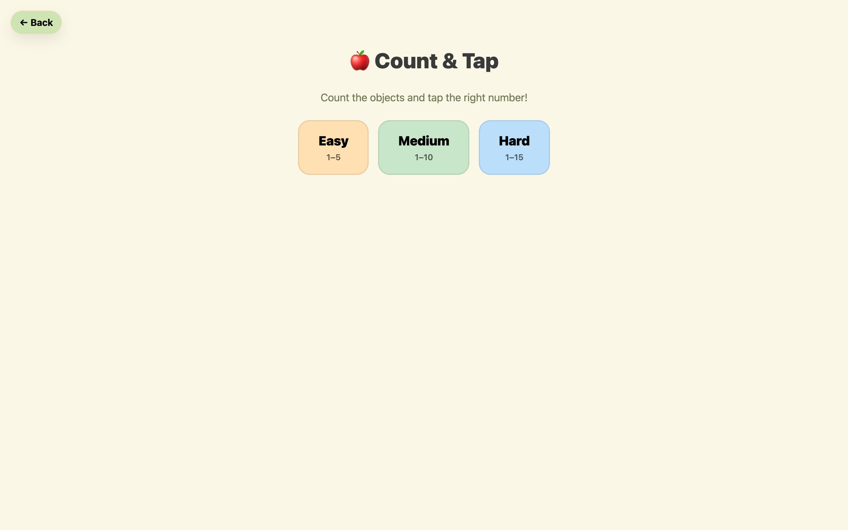Count and Tap maths game with large answers and no timer.